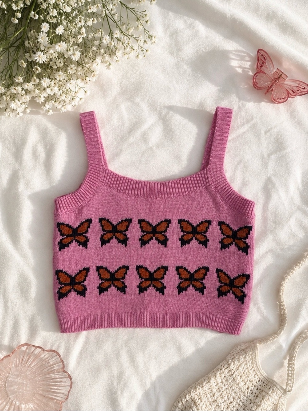 Levi’s Knitted Cropped Pink Butterfly Knit Crop Tank